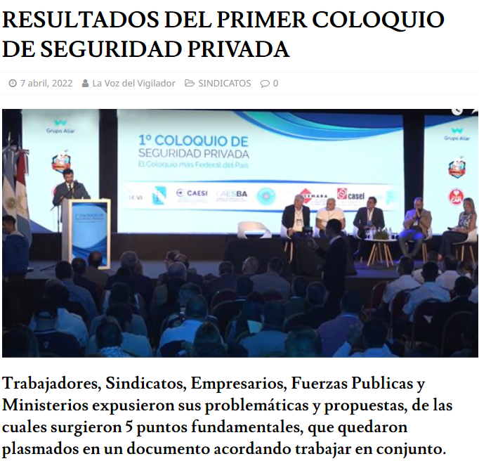 RESULTADOS DEL PRIMER COLOQUIO DE SEGURIDAD PRIVADA