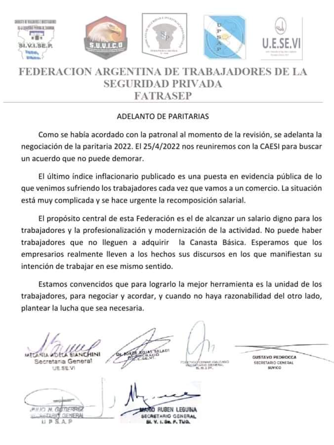 INFORMACIÓN  IMPORTANTE - ADELANTO DE PARITARIAS