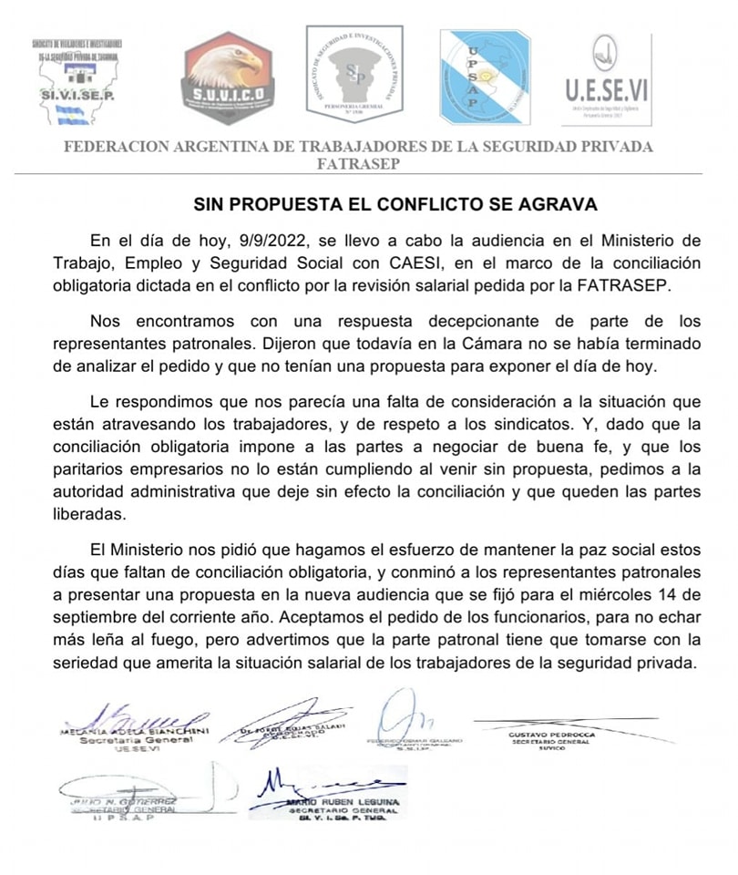 COMUNICADO FATRASEP - PARITARIAS 