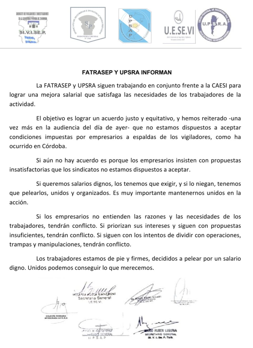 COMUNICADO FATRASEP - UPSRA 