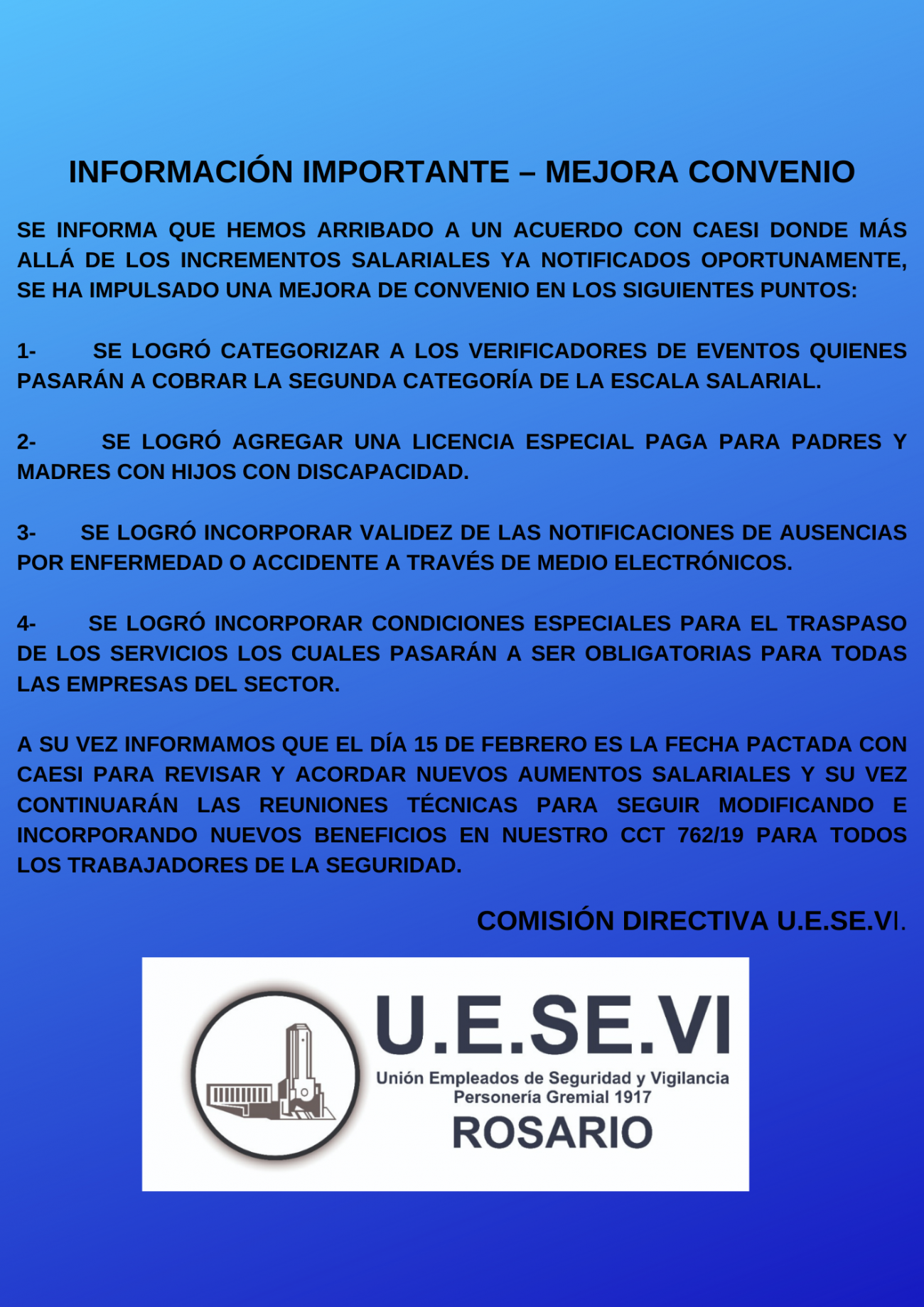INFORMACIÓN IMPORTANTE – MEJORA CONVENIO